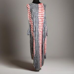 USA Flag very thin cotton blend sleeveless maxi dress  Likeness of flag.